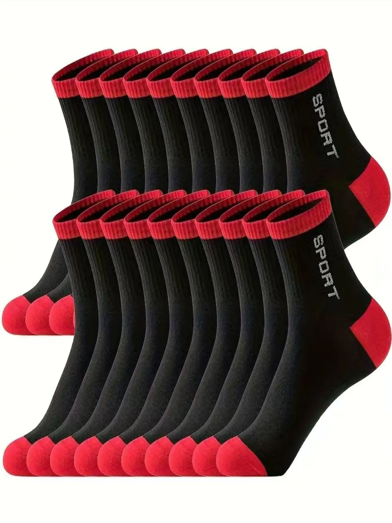 Men's 20 Pairs Letter Print Crew Socks, Colorblock Crew Socks, Athletic Running Socks, Multi-pack Mid Calf Socks for Men, Menswear