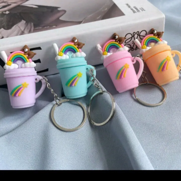 GANTUNGAN KUNCI LEMONADE BERUANG PELANGI BOBA LUCU BENTUK MINUMAN 3