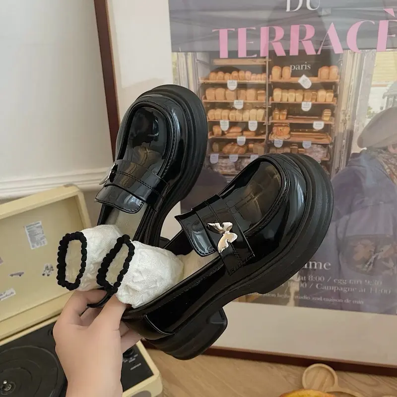 Giày búp bê nữ da bóng B1 đế 4-5cm mới - Women Shoes 1