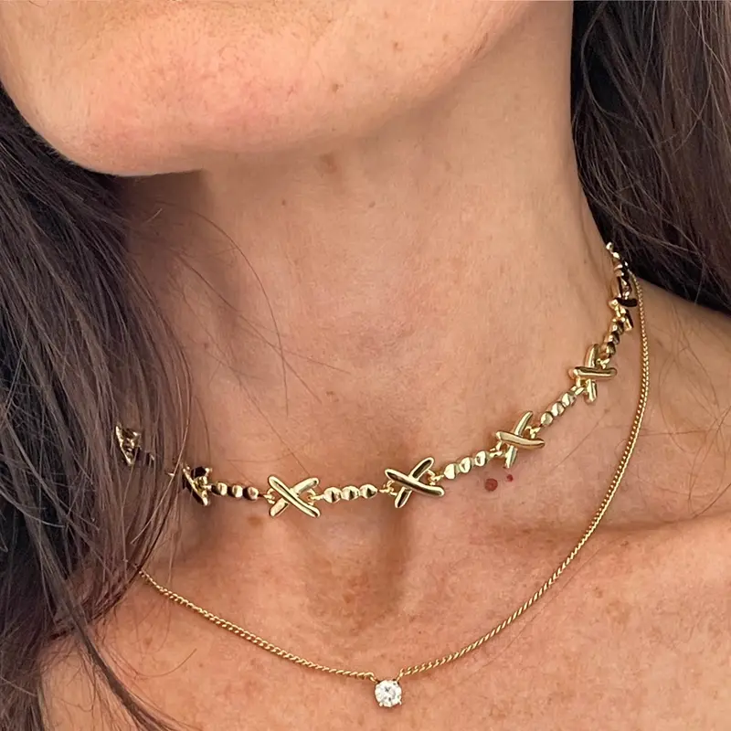 All Gold Kiss Cross Choker Necklace, Gemma Choker Necklace 5