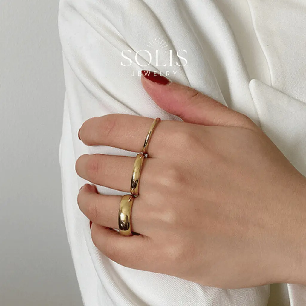 Non Tarnish Spherical Simple Stacking Gold Ring • 3 Sizes Rings Minimalist Stainless Titanium Steel Unisex Solis Jewelry