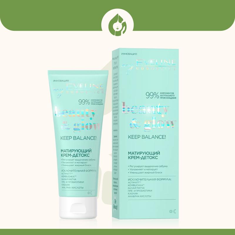  Kem dưỡng Eveline Keep Balance Beauty & Glow Detox da kiềm dầu se lỗ chân lông với AHA BHA và Niacinamide 