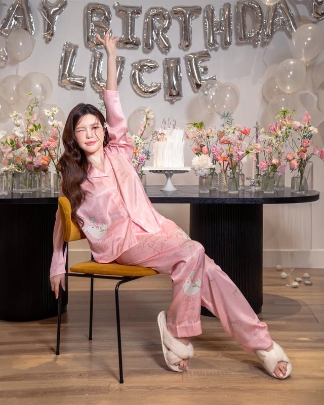 ELREVER - Set pyjama lụa thiết kế tay dài nữ phiên bản Bunny v2 - Màu Hồng - 0330S22