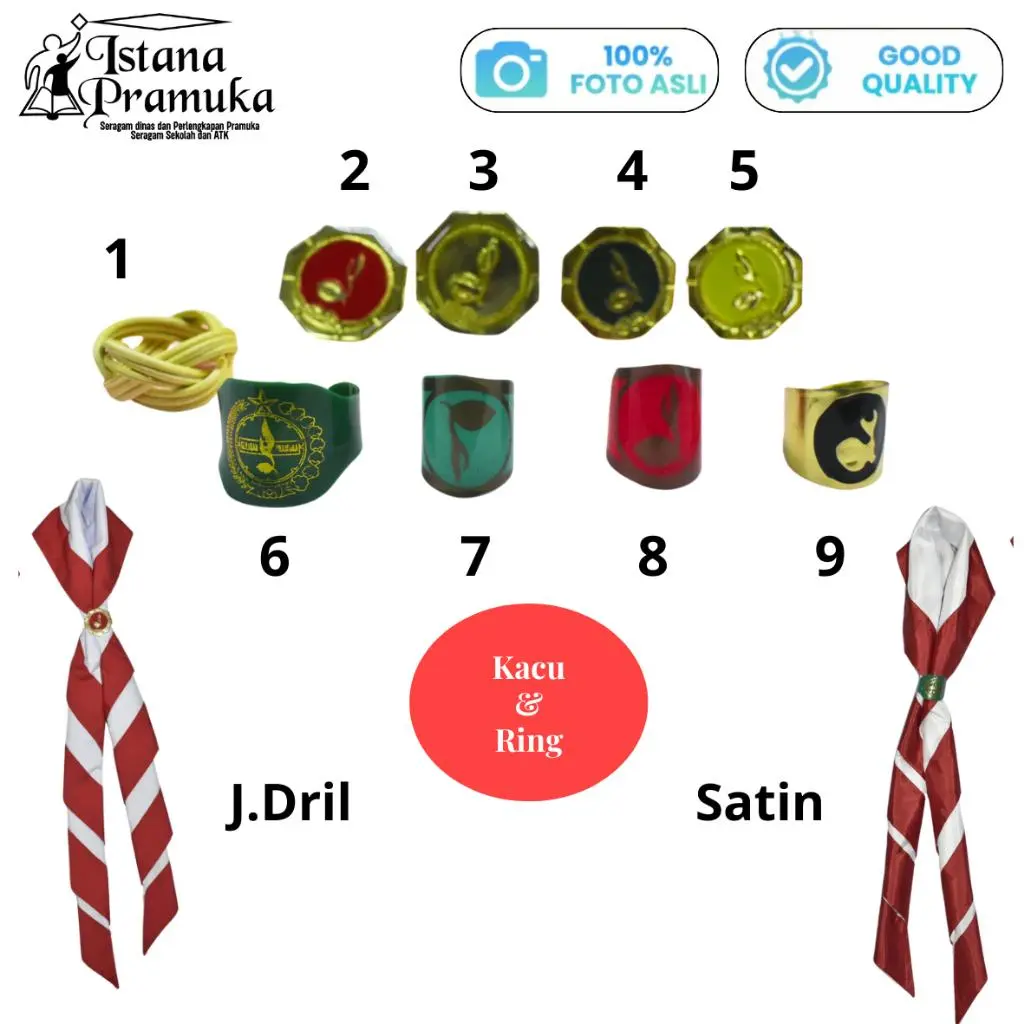 Peralatan Pramuka  Kacu Hasduk Pramuka Dan Ring Cincin Kacu Siaga/Penggalang./Penegak/Pembina - Istana Pramuka Gelora