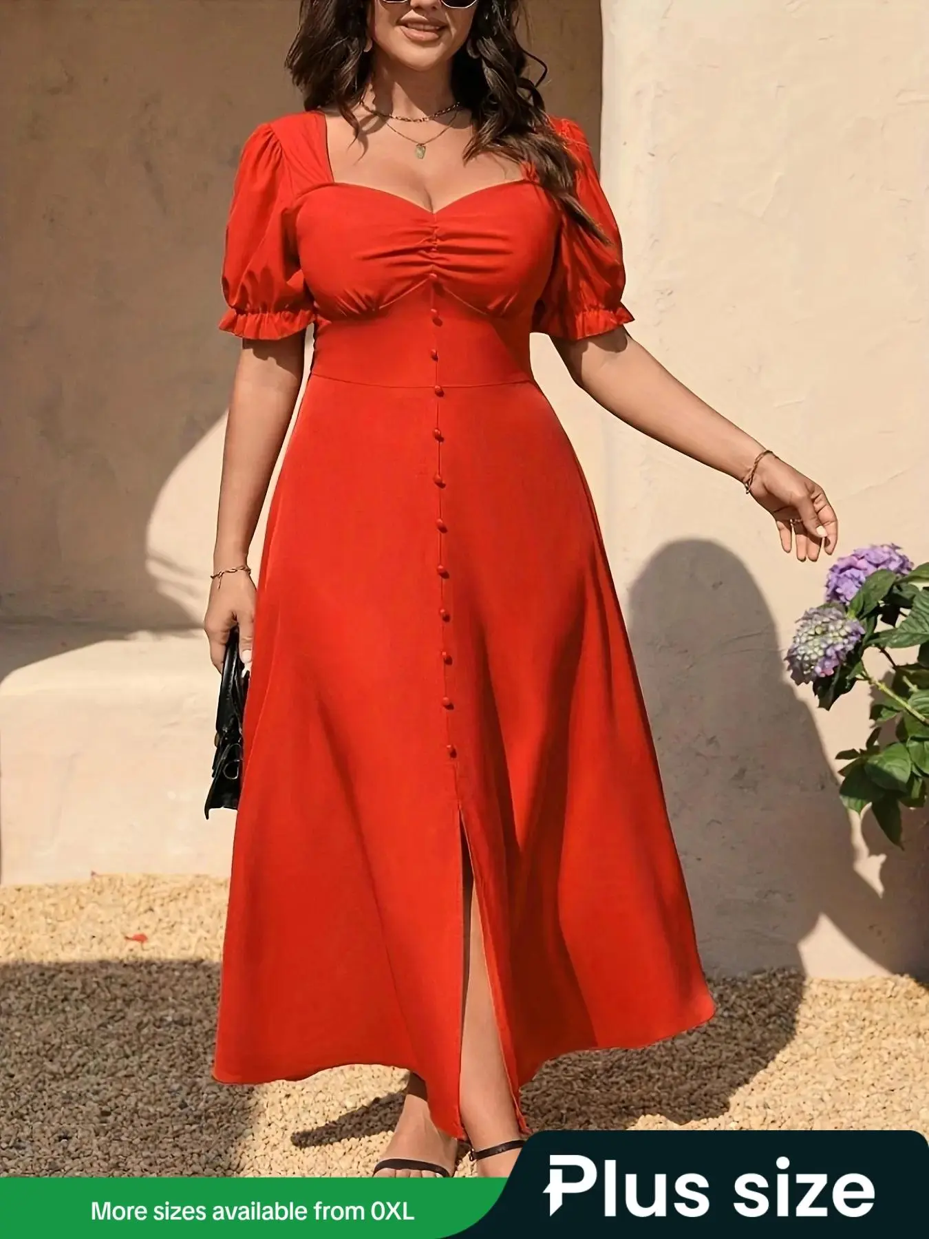 【Plus Size】 Solid Color Fake Buttons Dress, Elegant Dress for Summer, Women's Plus Clothing for Daily Wear