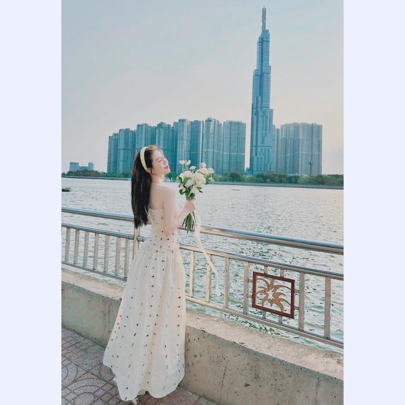  M846 - Đầm maxi cúp nhún họa tiết hoa nhí dáng dài đi biển đầm ống cúp ngực nhún chun 