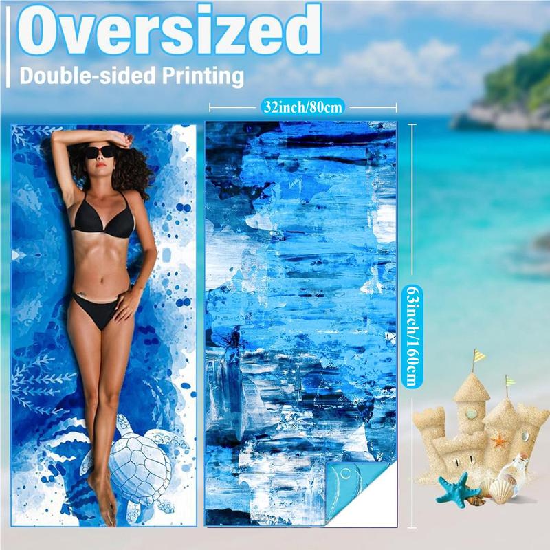Abstract Blue Sea Pattern Beach Towel, 2 Counts/set Soft Comfortable Beach Towel, Quick Dry Sand Free Light Weight Beach Towel for Swimming Pool Camping Beach 1