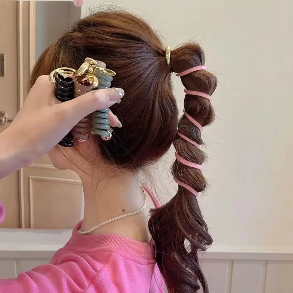 Minimalist Telephone wire Spiral Hair Tie colorful Plastic/Resin Telephone wire hairband headwear Women Hair Accessories Woman