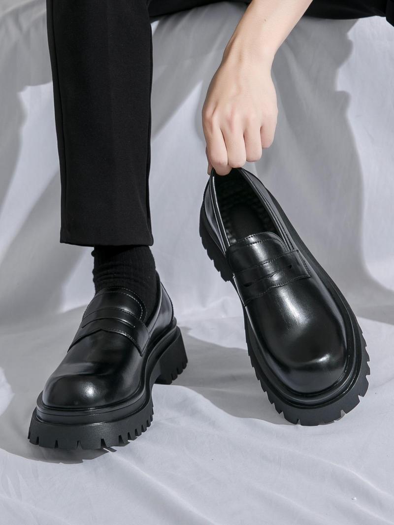 Product Introduction of Men's Business Style Solid Color Slip on Dress Shoes, Fashionable Round Toe Shoes for Work Office, Male All-match Commuter Shoes for Daily Wear 1