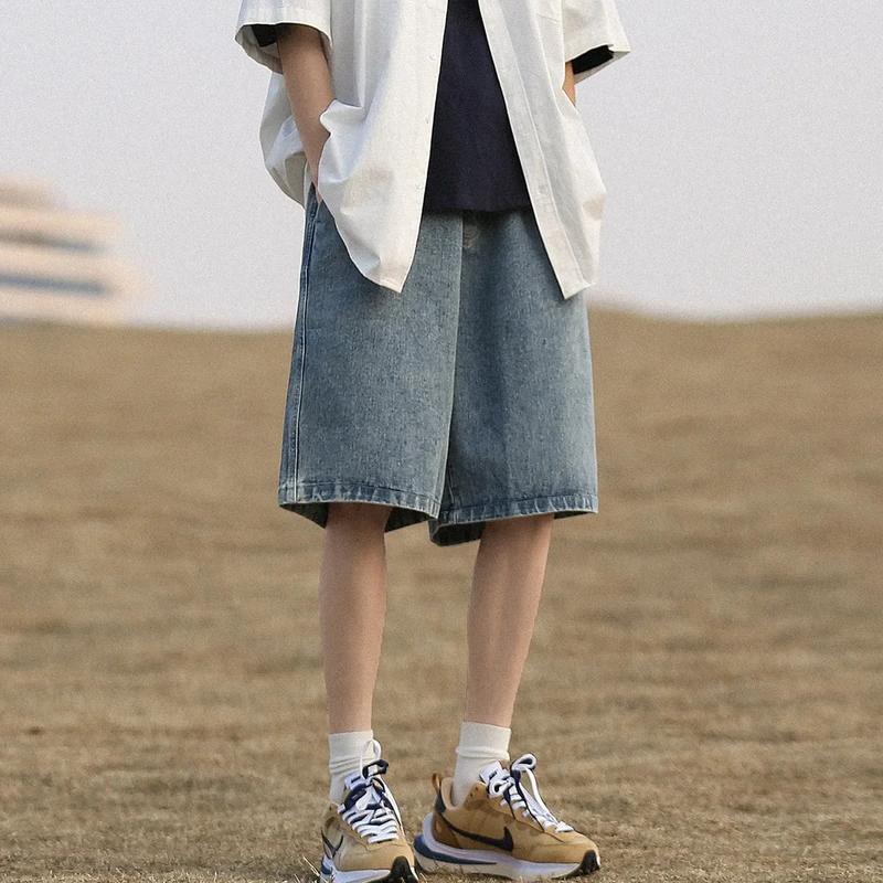 Product Introduction of American Style Vintage Denim Shorts Men's Loose Fit Straight Leg Casual Pants Trendy Brand Japanese Style City Boy 6