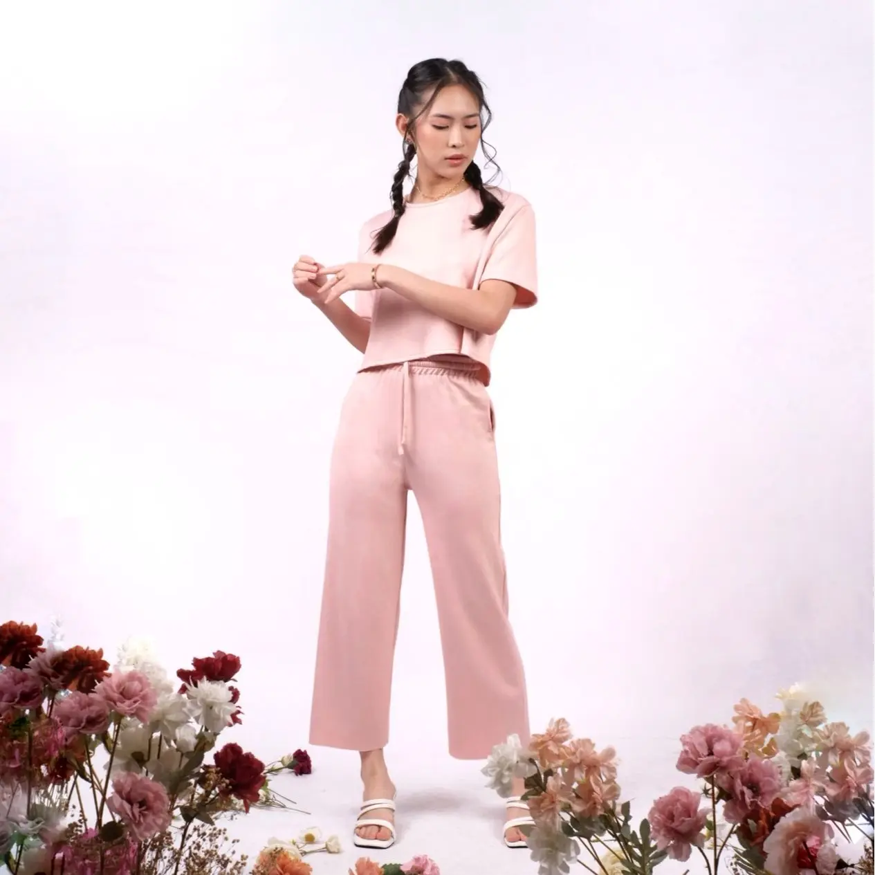 Yeoji Yeri Set (Top with Long Pants) Kulot Premium Korea Knit | One Set | Setelan Crop Wanita | Celana Panjang