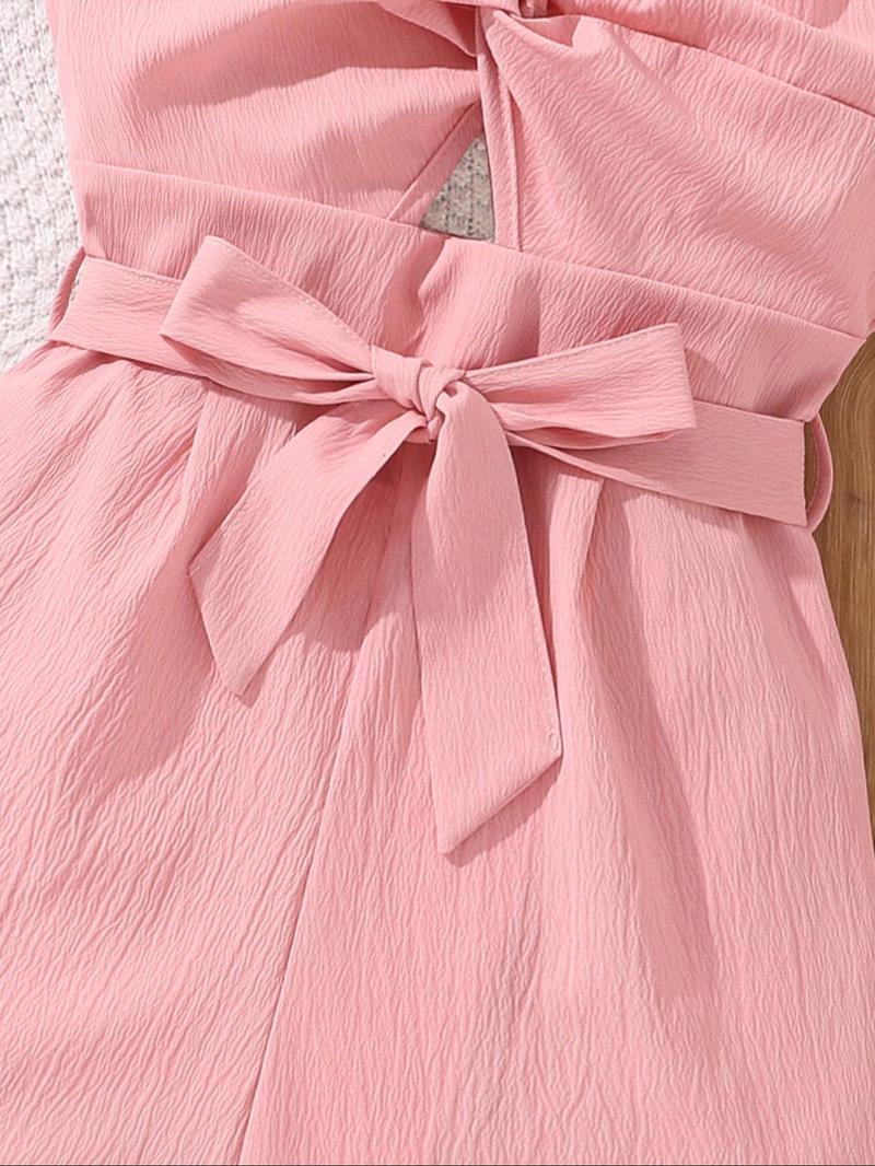 Product Introduction of Girl's Solid Belted Cami Romper, Casual Sleeveless Romper for Summer, Kids Clothes for Daily Wear 5