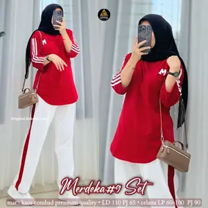 MERDEKA SET #9 BY ASHOKA / SETELAN WANITA ATASAN MIX CELANA BAHAN COMBAD BEST SELLER Kulot Remaja