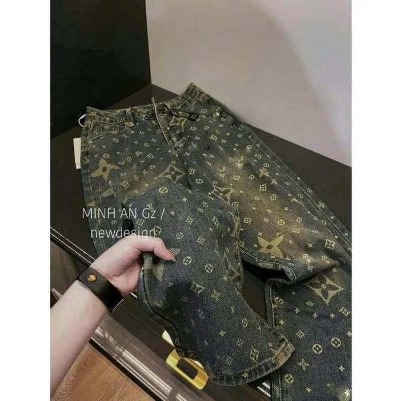 Quần Jean Suông Ống Rộng Hoạ Tiết In Hoa EV Thời Trang Cá Tính Cho Nữ Ong Voi Nho