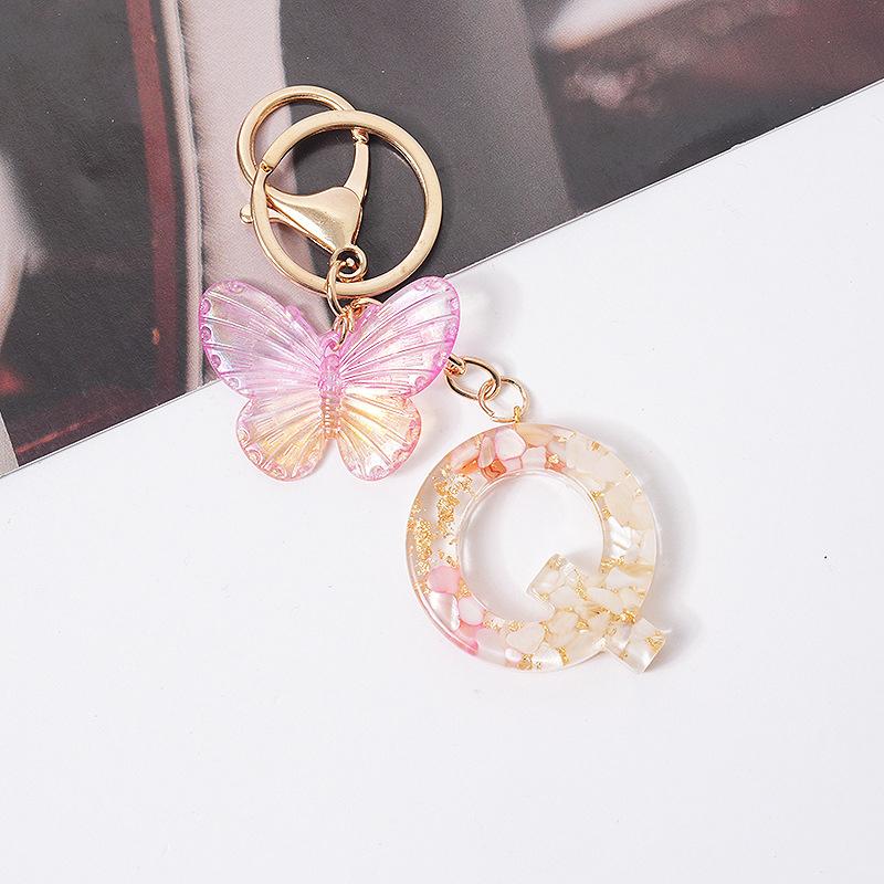 Product Introduction of [QQQ]Pink Dream Butterfly 26 Letters A To Z Resin Keychain 26 Initials White Stone  Leaf Pendant Keyring Backpack Charm Bag Decor 29