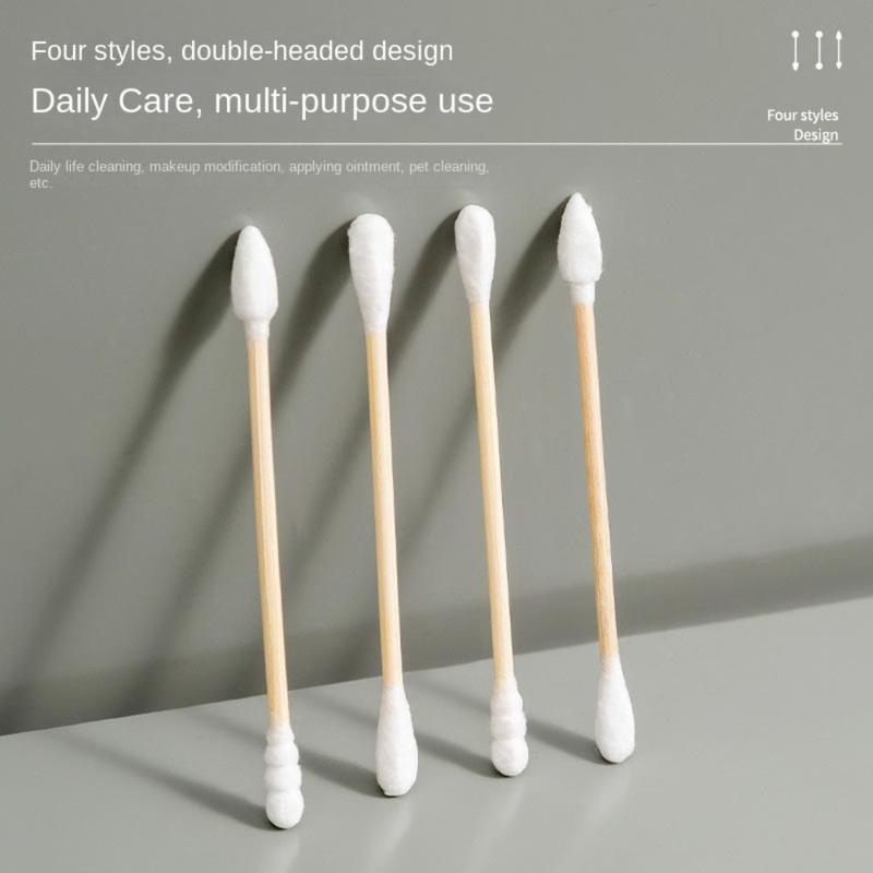 Product Introduction of Portable Double Head Cotton Swab Wooden Wadded Sticks Multipurpose Cleaning Cotton Swabs Cosmetic Cotton Swabs Durable Makeup 15