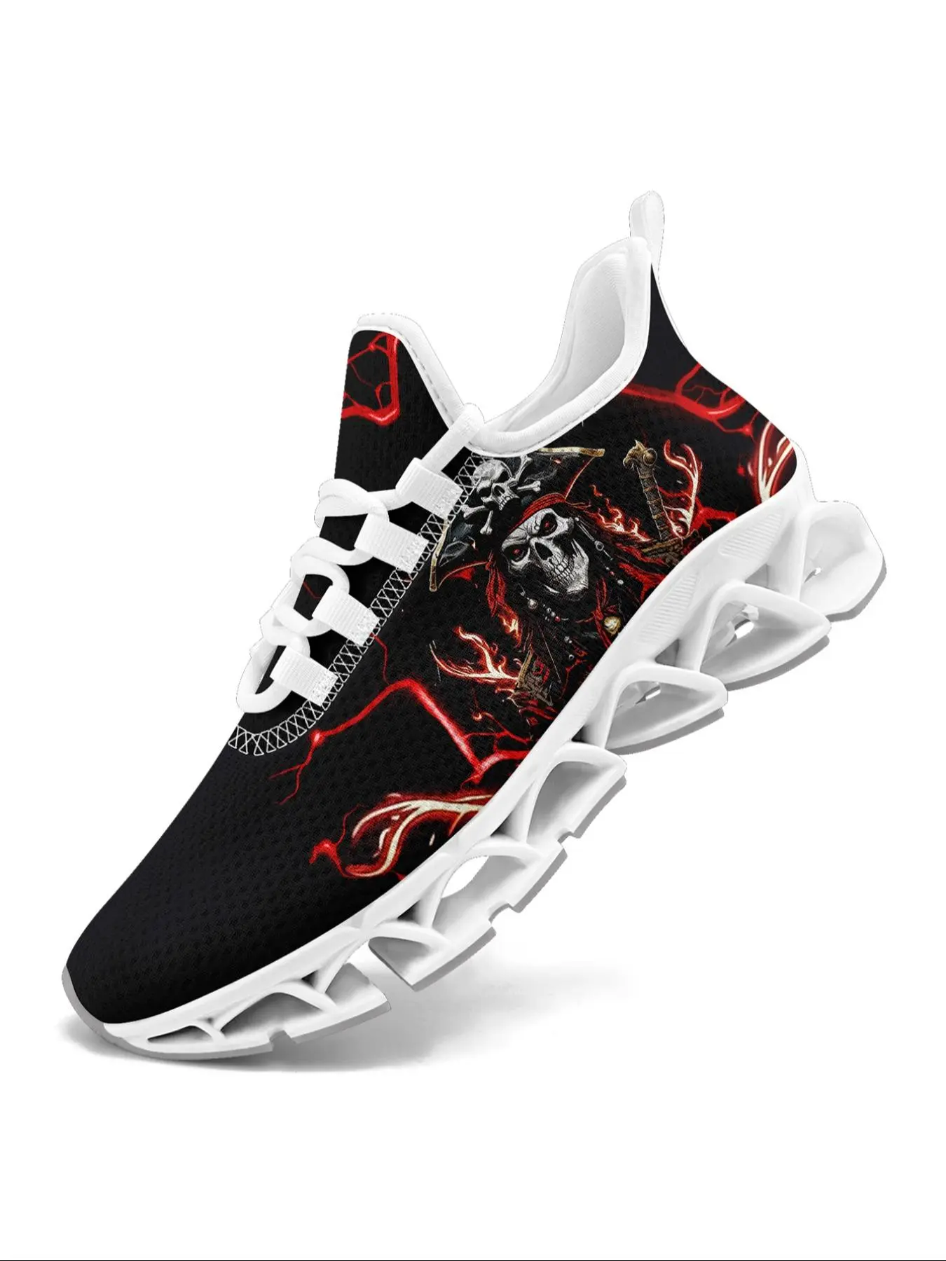 Men's Fashionable Skeleton Print Lace Up Low Top Sneakers, Casual Comfortable Breathable Sports Running Shoes, Gym Training Sport Walking Shoes