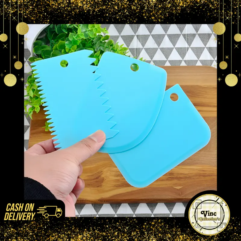 PEMOTONG ADONAN KUE DAN ROTI ISI 3 / SCRAPER 3 IN 1 / SCRAPER CUTTER / SCRAPER BUTTER CREAM / Scraper Kue Plastik 3 in 1 / Pemotong Adonan Kue / Alat Adonan Kue / Pisau Plastik Pemotong Adonan / Scraper Buttercream Alat Dekorasi Hias Kue Penghalus Cake 0