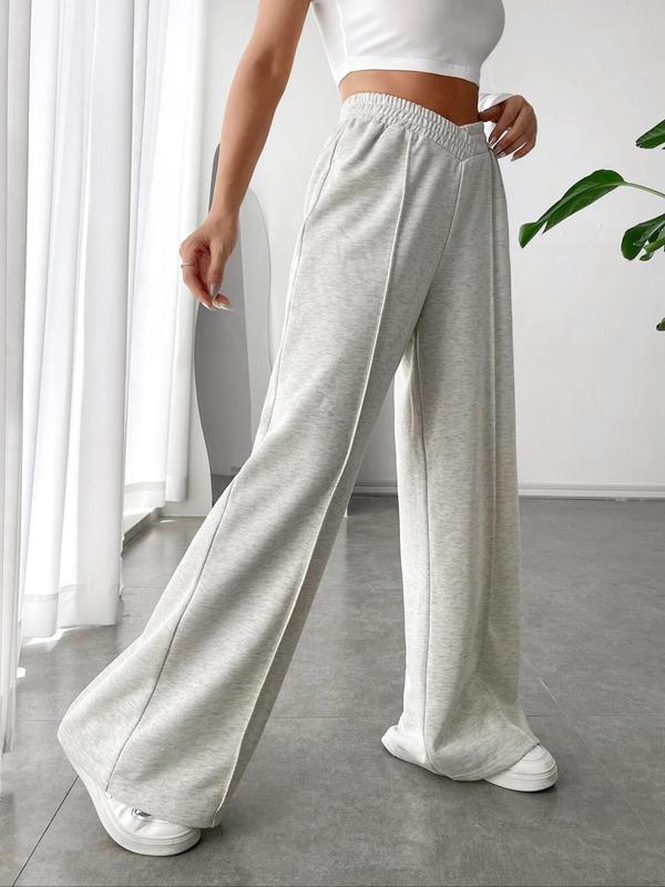 【Plus Size】 Solid Elastic Waist Straight Leg Pants, Casual Comfy High Waist Trousers for Daily Wear, Women's Bottoms for All Seasons 8