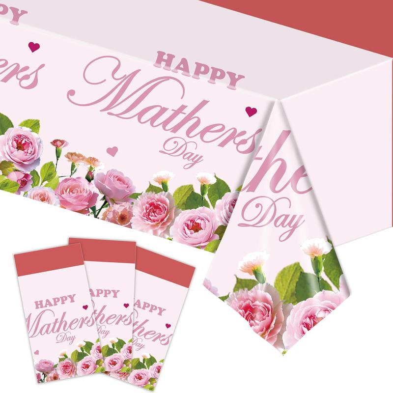 Mother's Day Themed Tablecloth, Disposable Plastic Table Cover, Table Decoration Supplies for Home Party Birthday, Vanity Decor Accessories, Ornaments 2