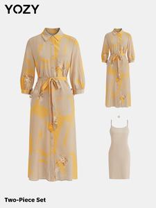 YOZY Women's Button Front Belted Dress, Casual Half Sleeve Collared Dress for Summer, Women's Clothing for Daily Wear