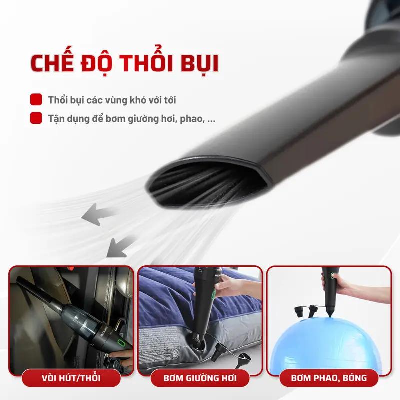 Máy hút bụi không dây Medicar - Lực hút cực mạnh 8500PA, Kết hợp đầu thổi bụi 2