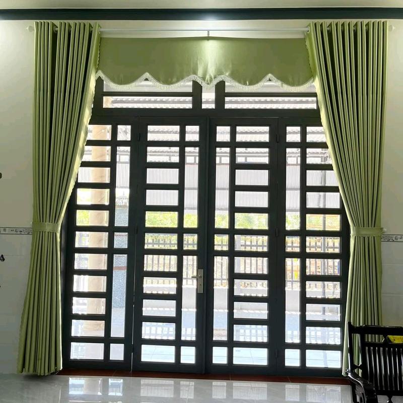 rèm gấm xanh ngọc cẳn nắng cẳn sáng chất vải dày dặn màu xanh lá mạ