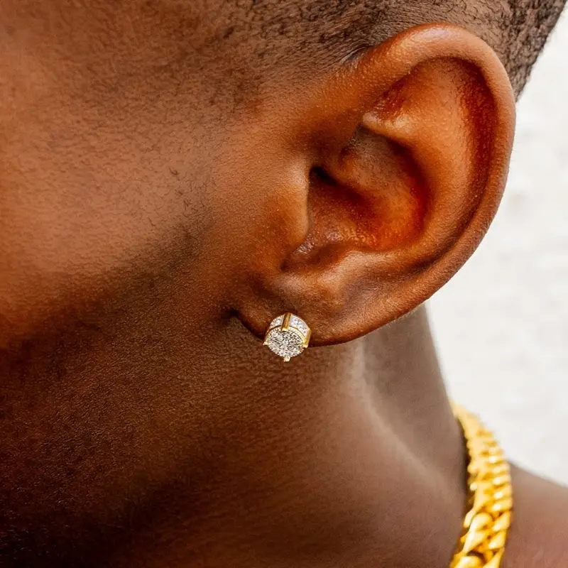 Set of 2 ICED CHICS S925 Silvery Hip-Hop Men'S Earrings Featuring Synthetic Zirconia with Micro-Setting And Color Plating in a Round Design. 5