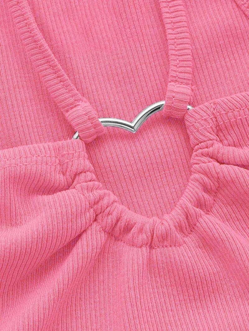 Product Introduction of Women's Solid Color Heart Ring Linked Crop Cami Top, Casual Sleeveless Top for Daily Wear, Ladies Clothes for All Seasons 4