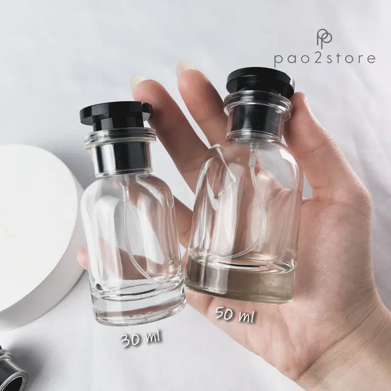 Botol Parfum Spray Ulir Kaca Tebal Clear - Tutup Hitam Isi Ulang Minyak Wangi - LVT 0
