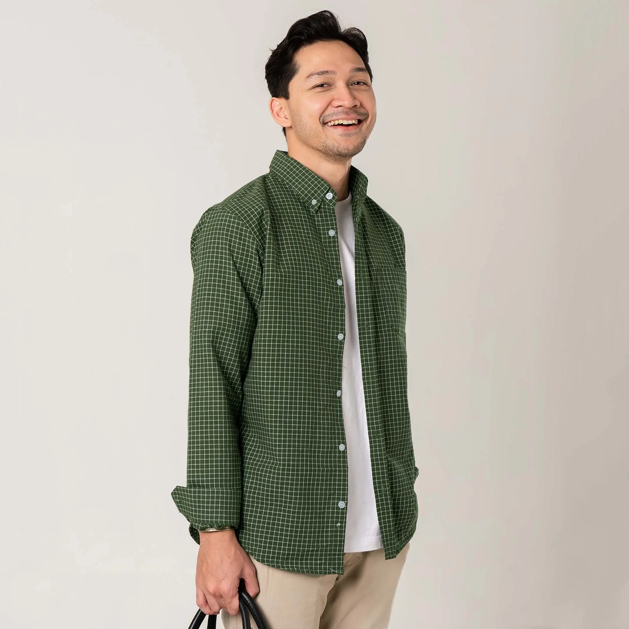 Kemeja Kotak Garis Pria WOODCUTTER Plaid Basic Shirt - Green Lengan Panjang