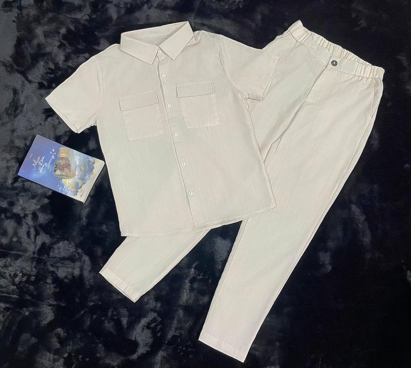 Bộ Đồ Đũi Nam Mùa Hè Thoáng Mát Tay Ngắn Phong Cách Trẻ Menswear Áo Quần Tre