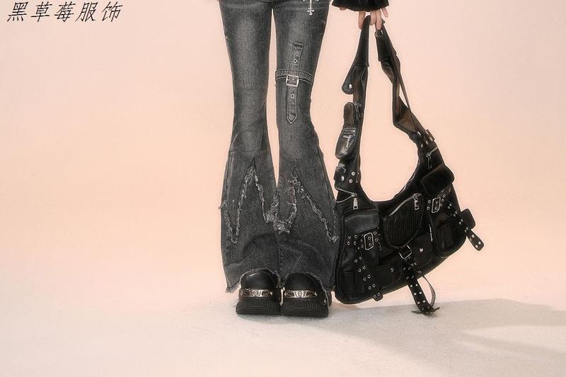Product Introduction of Quần Dài Ống Loe Denim, Cỡ Nhỏ Kiểu Mỹ, Thiết Kế Ôm Sát, Đường Khâu Sờn, Phong Cách Cổ Điển Nhỏ Màu Đen Và Xám, Dành Cho Thời Trang Thu Đông Của Phụ Nữ Women Pants 22
