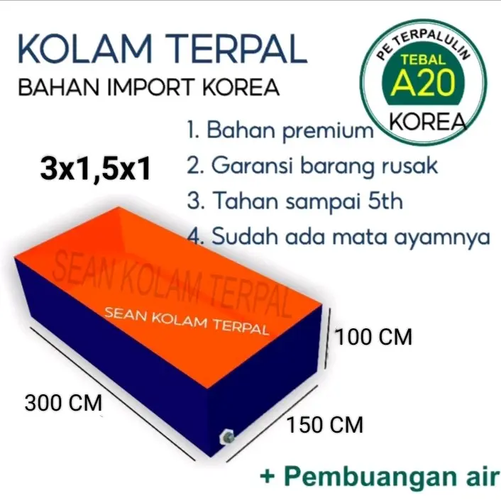 kolam terpal A20 korea 3x1,5x1 / 300x150x100