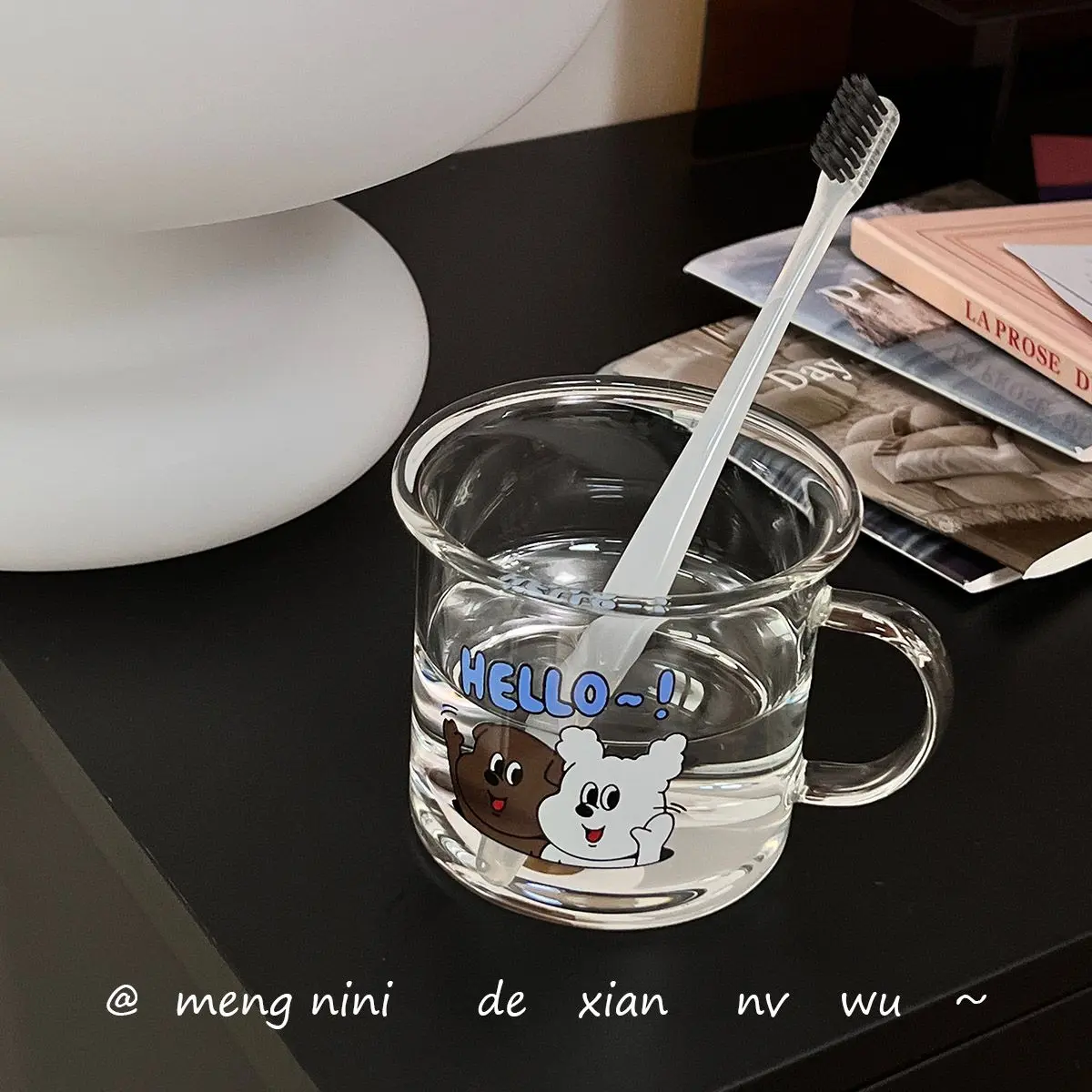 [1493 Favorites] Korean Cartoon Puppy Heat-Resistant Glass Mouthwash Cup Transparent Bear Couple Tooth Cup Hot Water Cup Milk Cup