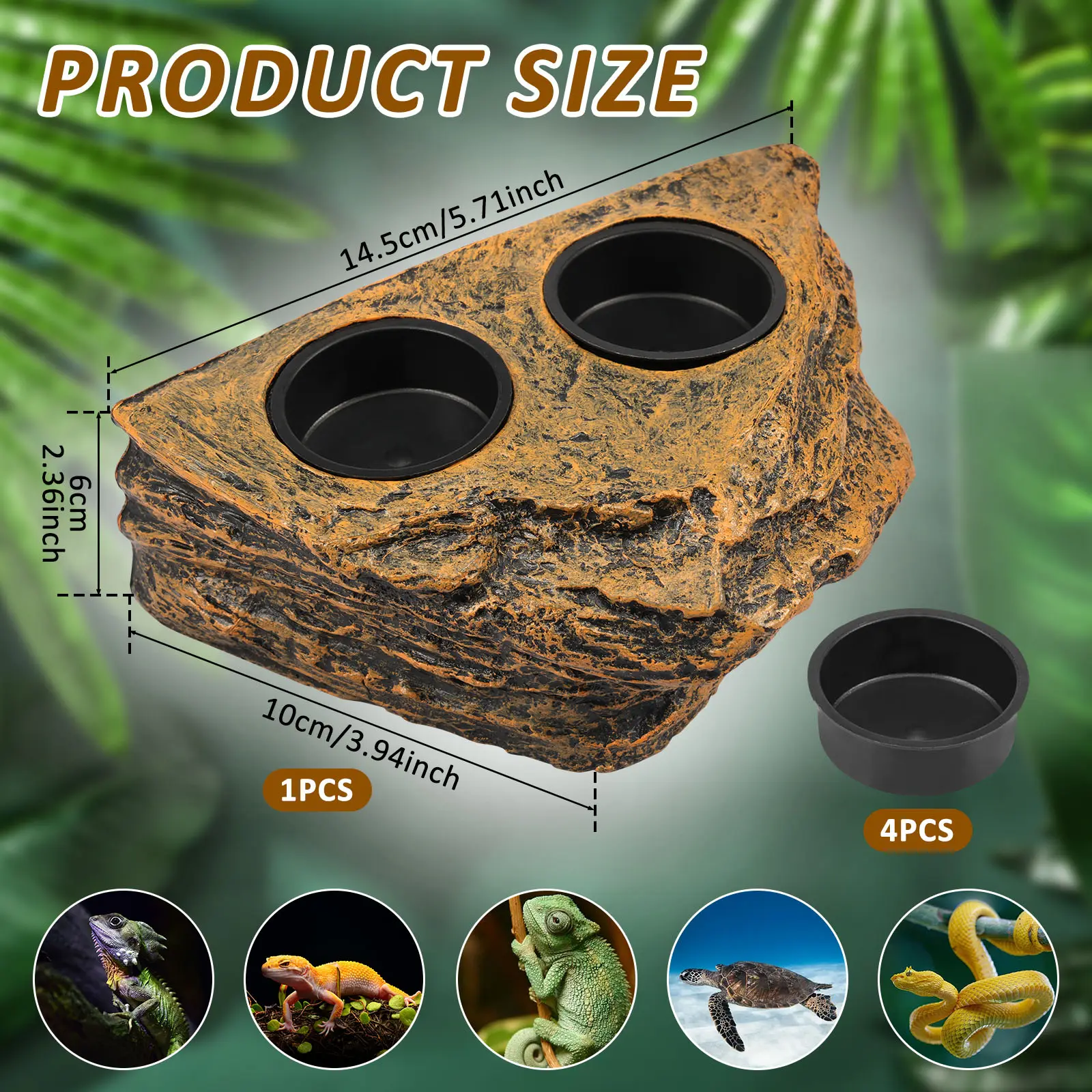 Reptile Magnetic Feeder Ledge Plastic Reptile Food Water Dish Double Bowl Gecko Feeder Ledge Easy Install Reptile Feeding Bowl Lizard Feeding Ledge for Lizard Crested Gecko  A9jbe