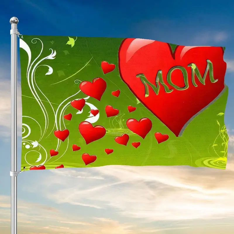 Heartfelt Pattern Outdoor Banner, 3x5 Ft Mom Flag, Perfect for Mother's Day Celebrations, Seasonal Events, and Home Decor 2