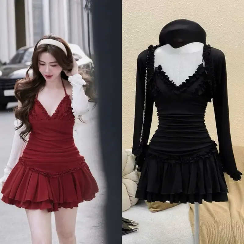 SYX17 Sét Đầm Yếm Kèm Khoát Bigsize Kim Ngân 50Kg Đến 100kg S/M/L/XL/XXL 1