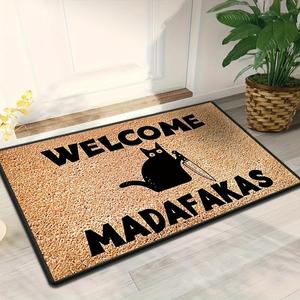 Alfombrilla de puerta con letra de bienvenida y patrón de gato, 1 unidad, Alfombrilla de puerta de entrada antideslizante para interiores y exteriores, Alfombrilla de baño absorbente para el hogar, salón, dormitorio, baño, cocina y balcón