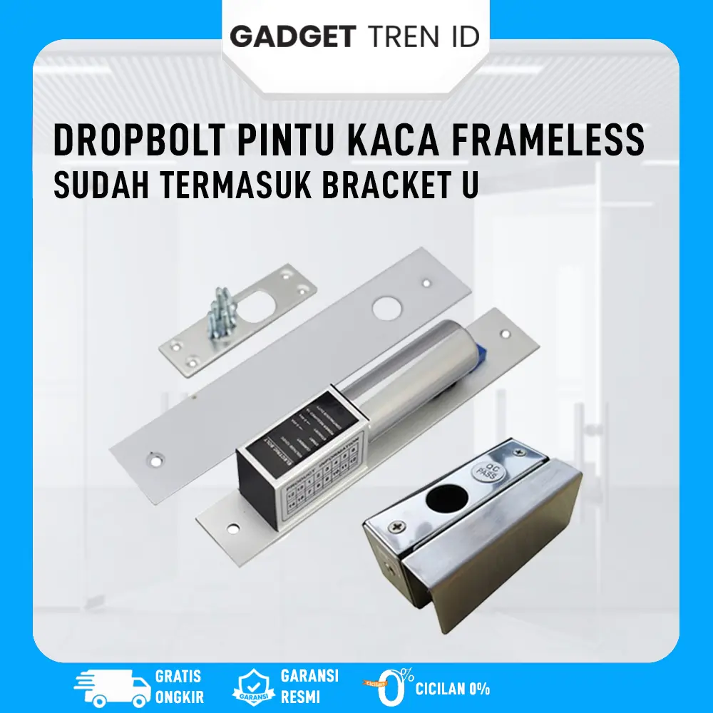 Dropbolt Paket Lengkap | Drop Bolt Pintu Kaca Frameless + BRACKET U