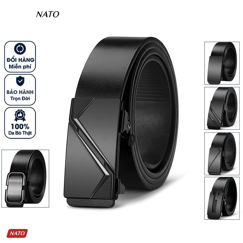 Thắt Lưng Nam PISA Giấu Đuôi Dây Khóa Tự Động Da Bò Thật Cao Cấp Đẹp Công Sở Đi Làm Đi Học Dây Nịt Khóa Tăng NATO Màu Đen Trơn Đơn Giản Cao Su