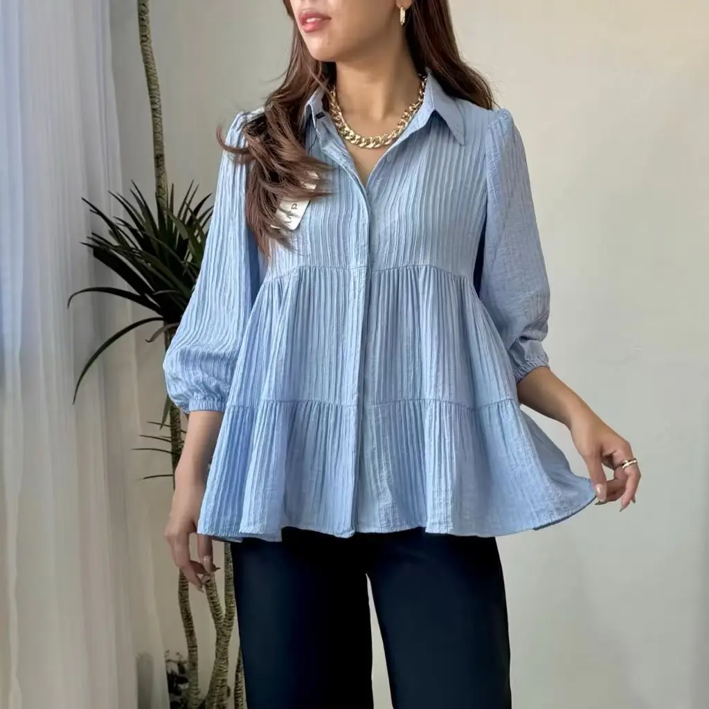 Blouse Puff Sleeve Korea / Blus Wanita Lengan Panjang / Baju Cewek Casual E.100