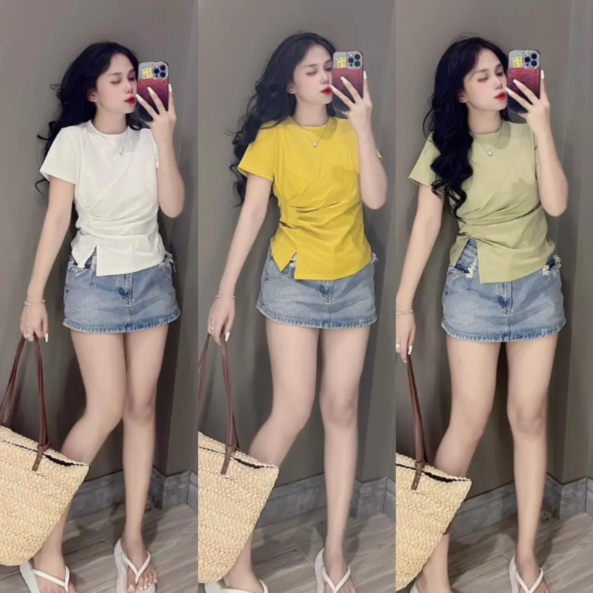 Áo thun Ôm Body nữ Borip nhún eo một bên, áo tay ngắn tôn dáng Top Women Cổ Tròn