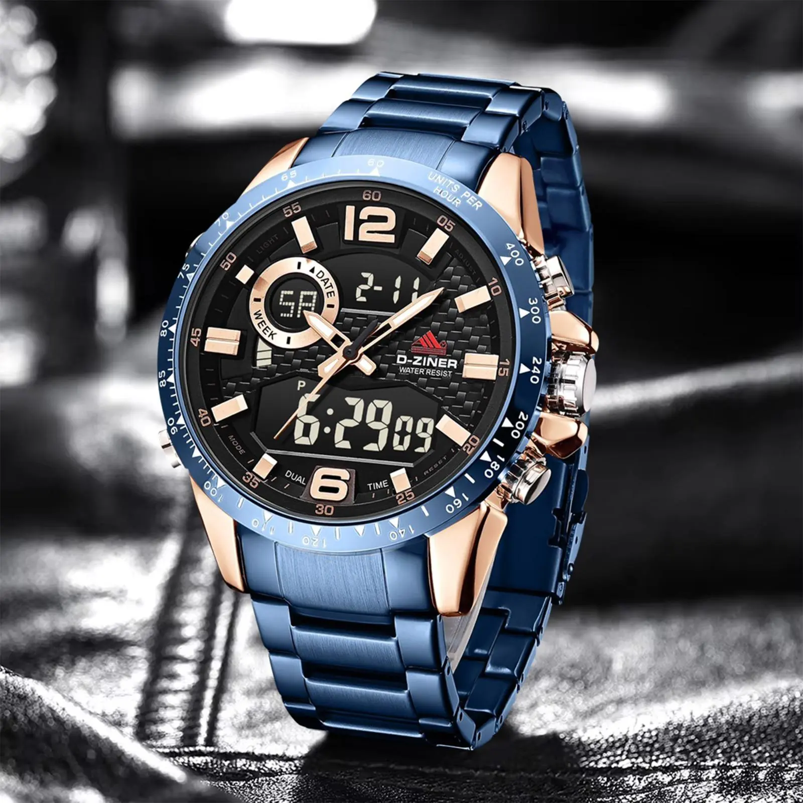 DISKON Jam tangan Pria 8306 Double Time Rantai Stainless Steel Water Resistant 3 ATM Kaca Watches