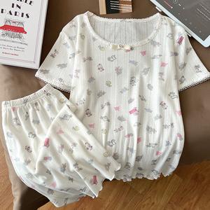 Set Seluar Pendek Pakaian Tidur Kapas, untuk Wanita, Tanpa Lengan, Leher Bulat, Fabrik Bernafas Lembut 100%, Rekaan Bunga, Longgar, Sesuai untuk Relaksasi Rumah dan Pakaian Tidur, Pakaian Ruang Tidur