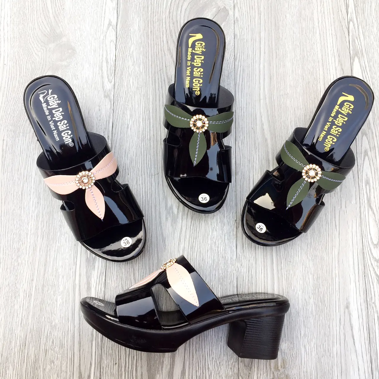 (Size 36-43) Dép nữ trung niên đính lá nhẹ, êm cho mẹ, cho bà
