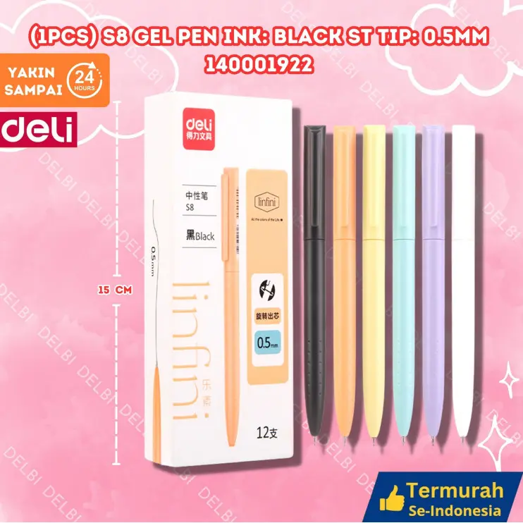 DELI Pena twist linfini body warna S8 (1pcs) S8 Gel Pen Ink Black ST tip 0.5mm
