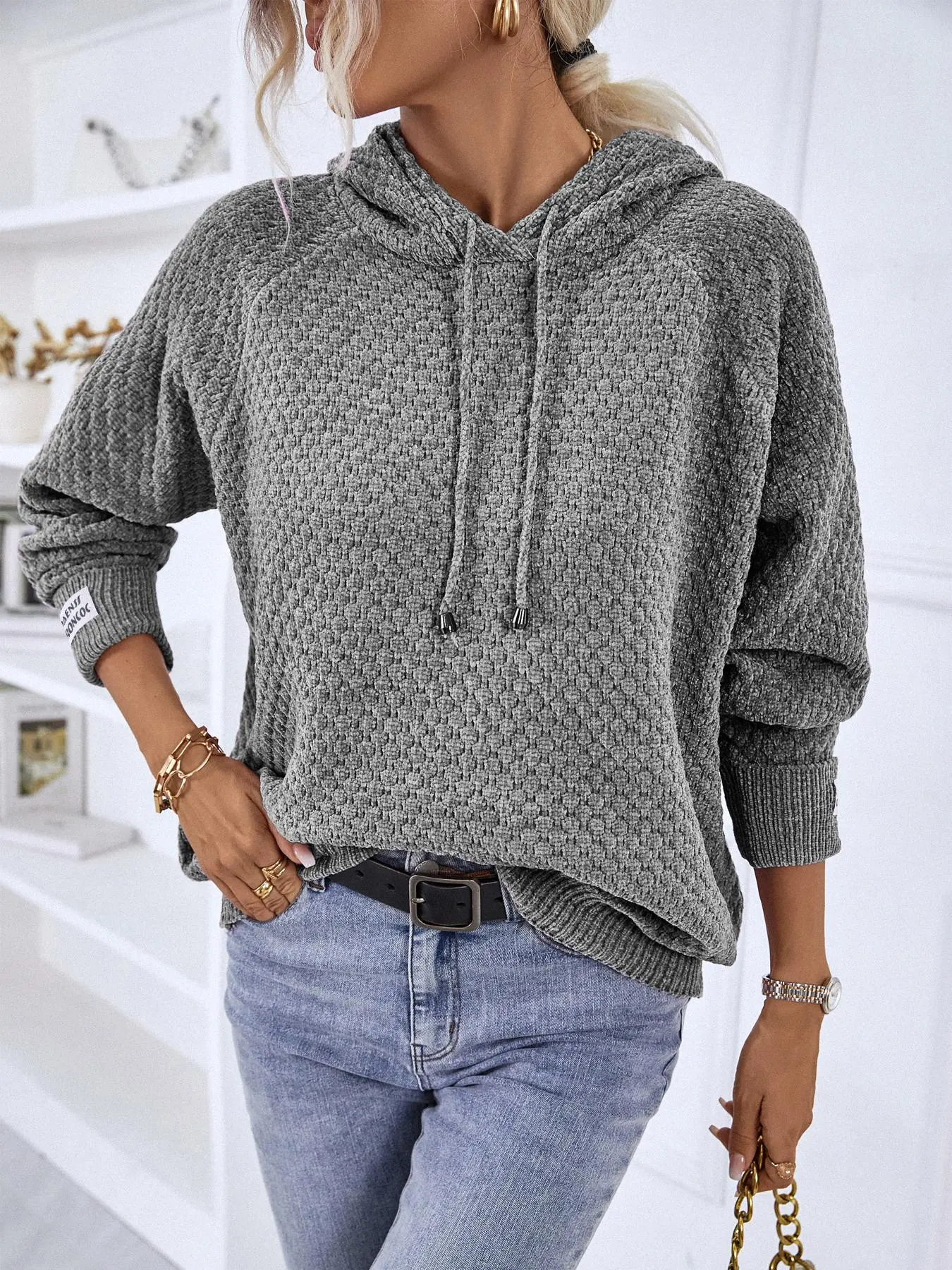 Women's Solid Color Hoodie Sweater, Casual Long Sleeve Pullover Jumper for Fall & Winter, Fashion Ladies' Knitwear for Daily Wear