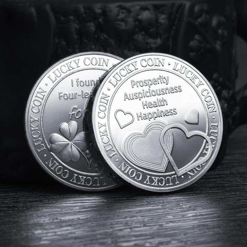 Lucky Four Leaf Clover Pattern Coin, 1 Count Creative Heart Shaped Decorative Coin, Party Gift For Birthday Wedding 5