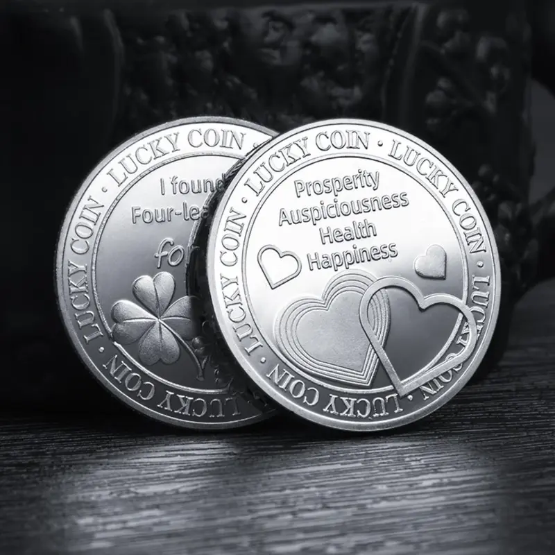 Lucky Four Leaf Clover Pattern Coin, 1 Count Creative Heart Shaped Decorative Coin, Party Gift For Birthday Wedding 5
